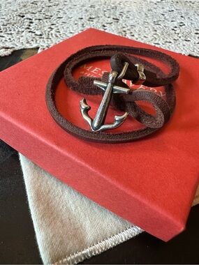 James Avery Silver Anchor Choker Or Double Wrap Bracelet Leather Strap Retired!